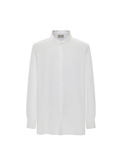 OWNLIFE Fiber Natural Jade Buckle Stand Collar Men's Shirt - MARK.