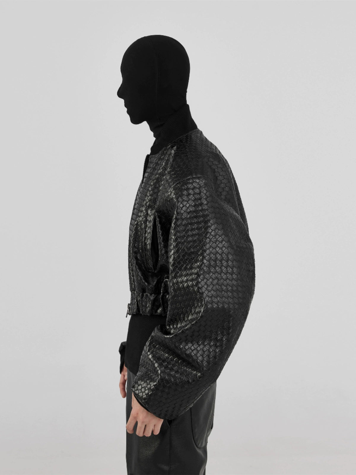 FRKM SCD Machete Cut Woven PU Leather Cropped Jacket- PHANTOM.
