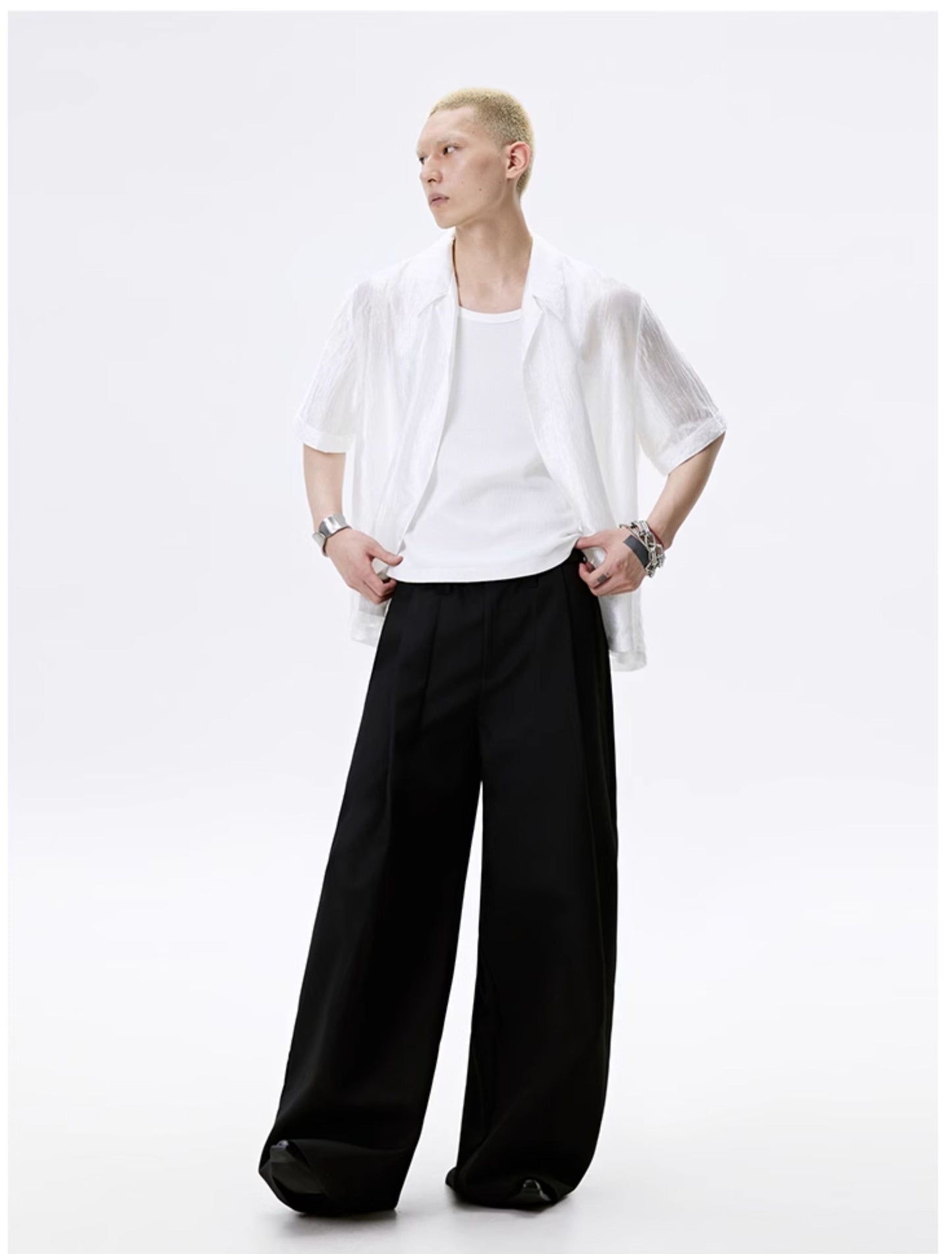 FRKM SCD Textured Black Pleated Drape Embroidered Loose Top - ISABEL.