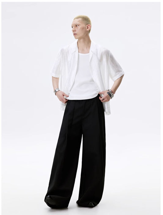 FRKM SCD Textured Black Pleated Drape Embroidered Loose Top - ISABEL.