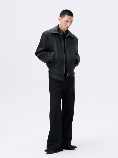 FRKM SCD Lapel Motorcycle Zipper Short Black Leather Jacket - SAWYER.