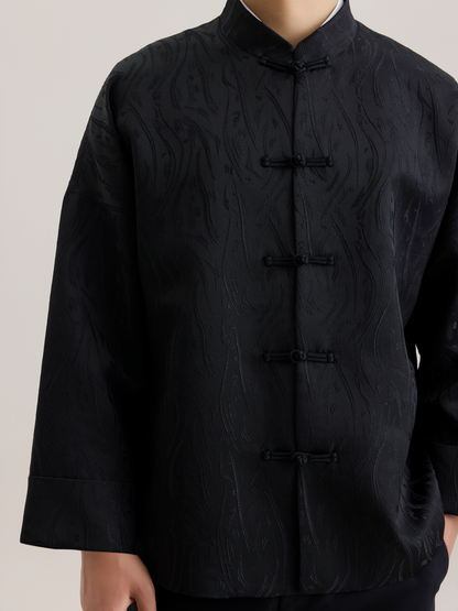 OWNLIFE  jacquard stand collar black coat - BARRY.