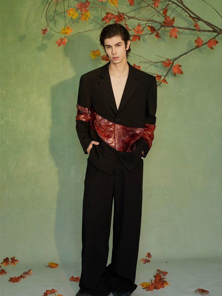 JIECHI splicing loose embellished black suit - ERIC.