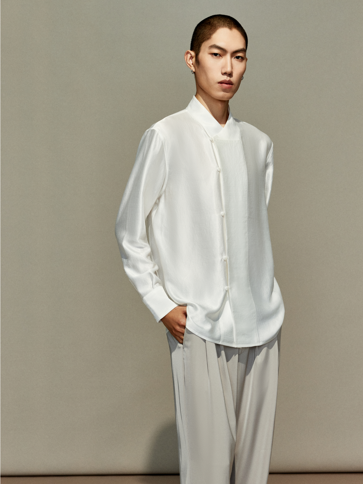 OWNLIFE acetic acid improved collar seersucker texture shirt - DAVE.