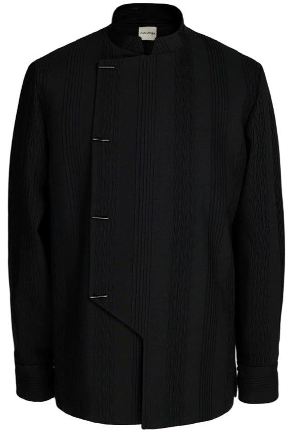 OWNLIFE stand collar placket stripes pressed pleats jacket- JONAH.
