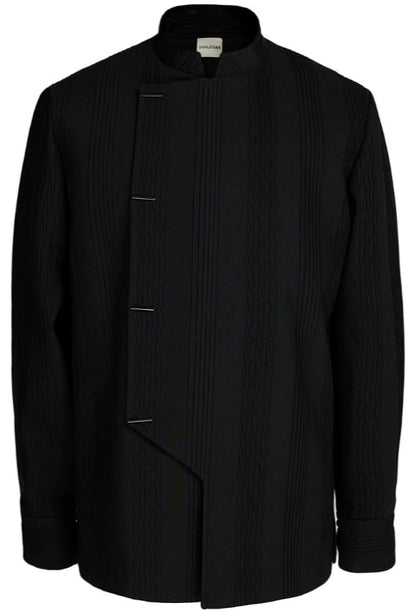OWNLIFE stand collar placket stripes pressed pleats jacket- JONAH.
