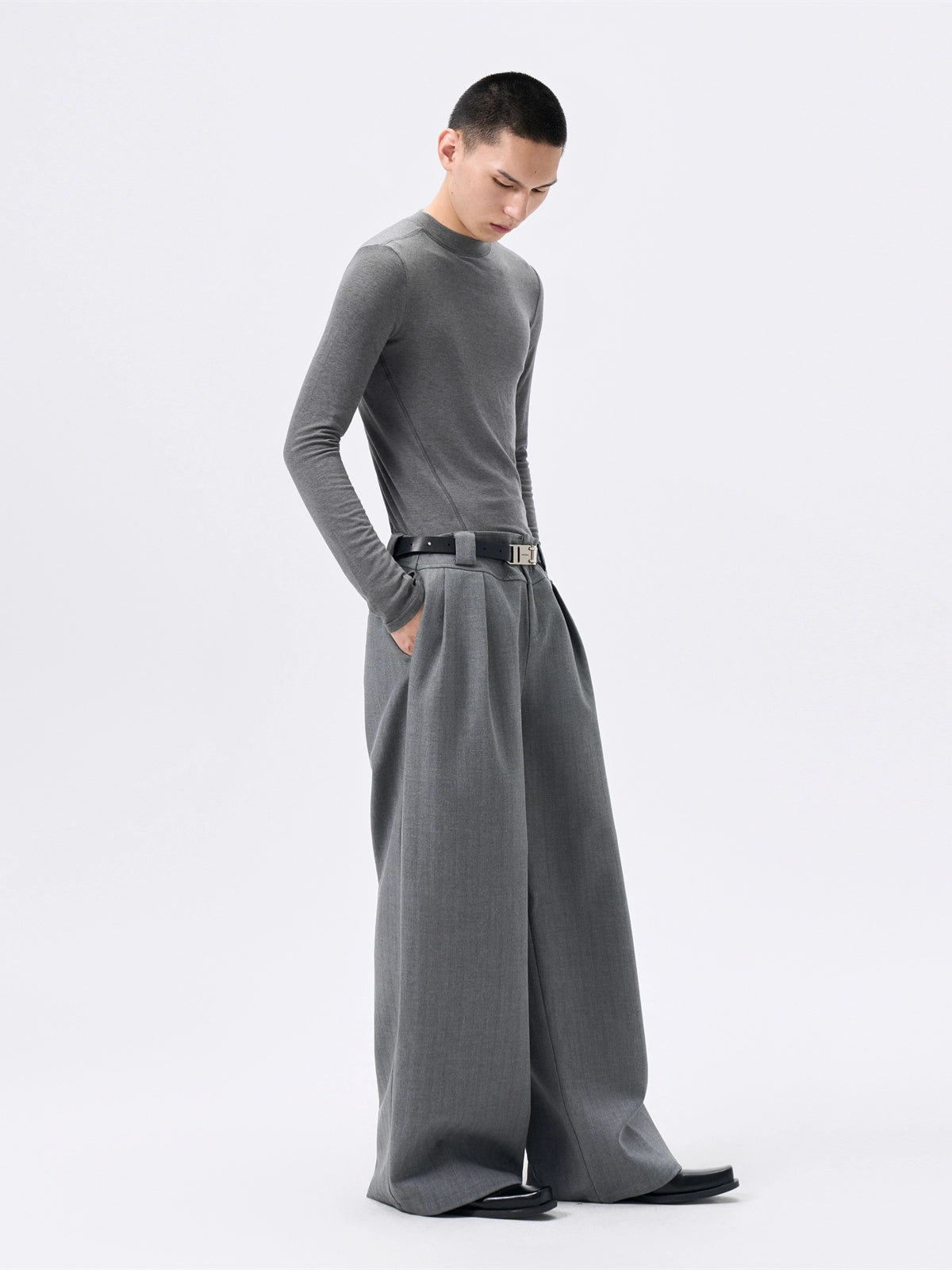 FRKM SCD Wool Grey Stretch Slim Waist Versatile Long Sleeve T-Shirt - VERITY.