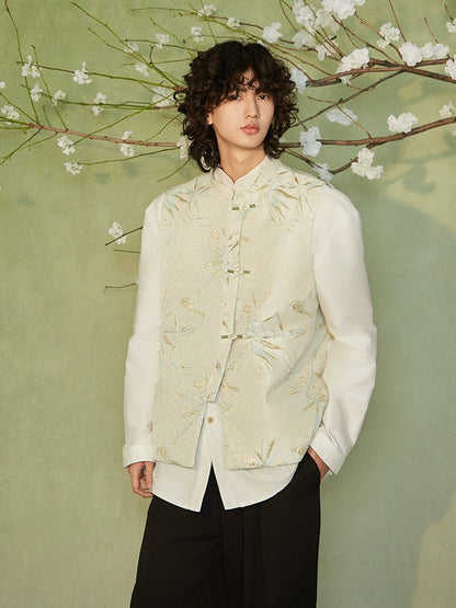 JIECHI  loose mandarin collar embroidered vest - ADRIAN.