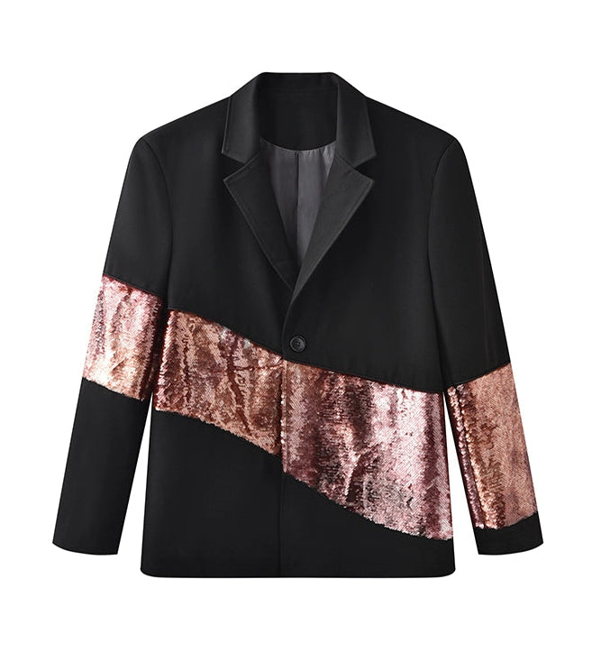 JIECHI splicing loose embellished black suit - ERIC.