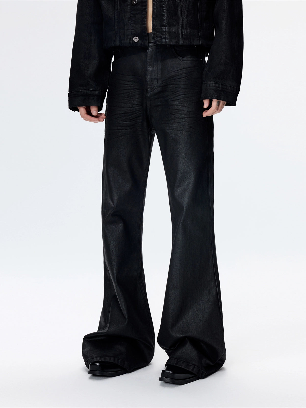FRKM SCD Jeans Craft Brushed Wax Flared Pleated Cat Whisker Pants - BYRON.