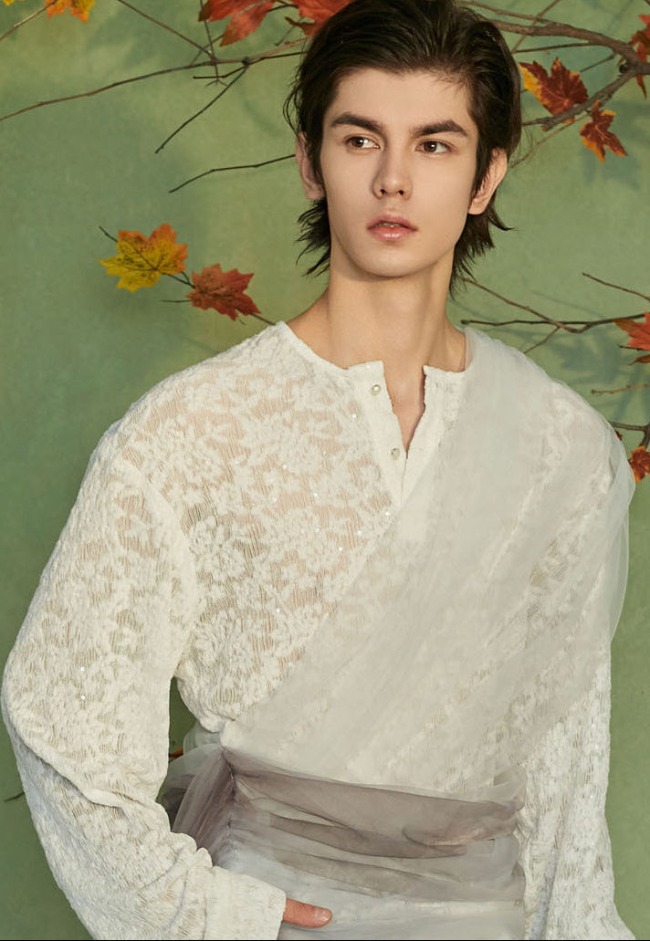JIECHI  lace beaded cardigan long-sleeved top - VANDER.