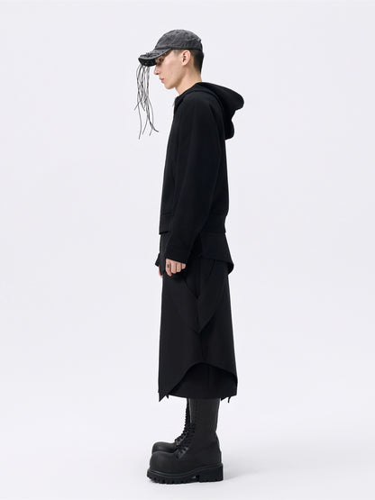 FRKM SCD Deconstructed Zippered Cropped Black Loose Hoodie - KAISEN.