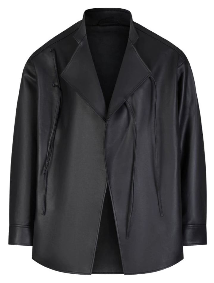 OWNLIFE Stand Collar Sling Loose Jacket Sheepskin Leather - PAT