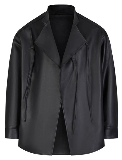 OWNLIFE Stand Collar Sling Loose Jacket Sheepskin Leather - PAT