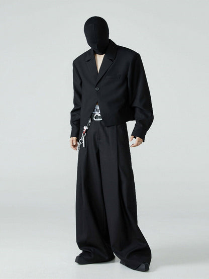 FRKM SCD SS Cropped Blazer Loose Padded Shoulders Black Suit - BRENDA.