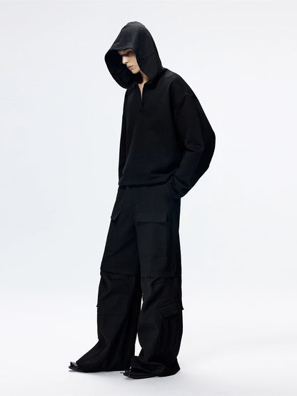 FRKM SCD 25AW  loose V-neck Large hood cropped black cardigan - PETER.