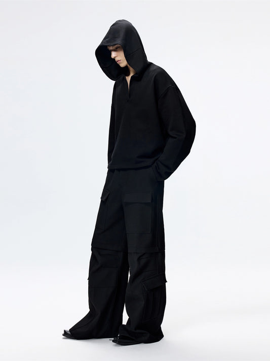 FRKM SCD 25AW  loose V-neck Large hood cropped black cardigan - PETER.
