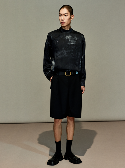 OWNLIFE ink stand-up collar cross-placket natural obsidian shirt - RICHY.