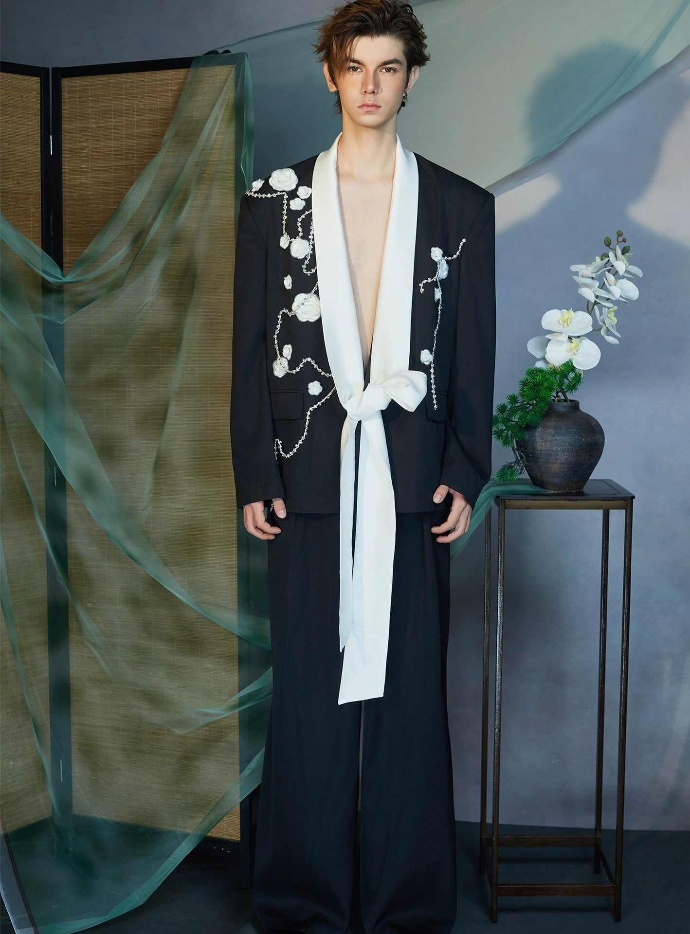 JIECHI spliced casual black embroidered blazer - IAN.
