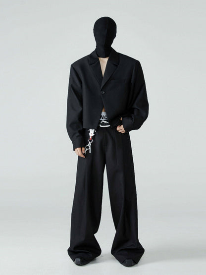 FRKM SCD SS Cropped Blazer Loose Padded Shoulders Black Suit - BRENDA.
