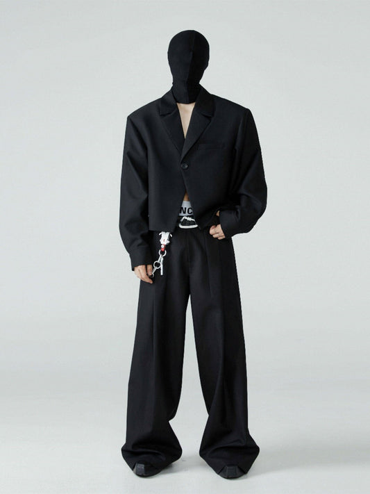FRKM SCD SS Cropped Blazer Loose Padded Shoulders Black Suit - BRENDA.