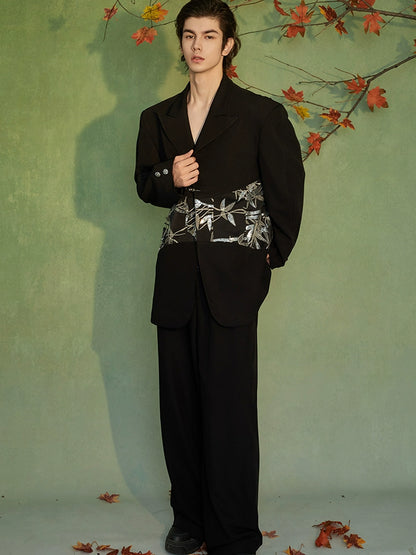 JIECHI  embroidered casual loose floral applique suit - CORY.