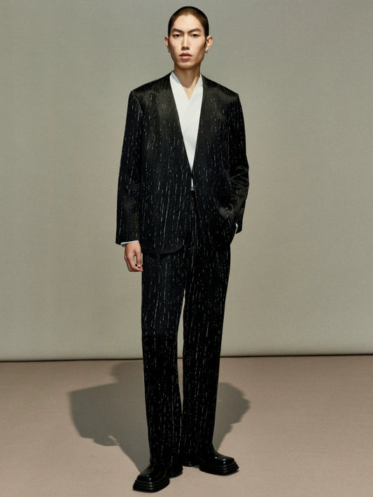 OWNLIFE acetate hemp rain silk stripe luster casual suit - JOHNNY.