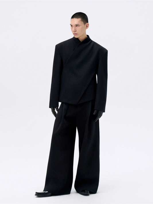 FRKM SCD Waist Cropped Deconstructed Stand Collar Suit Jacket - HERMIONE.