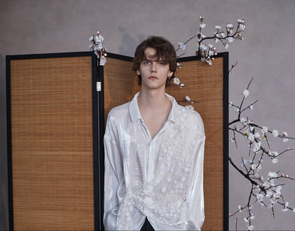 JIECHI  loose casual white long-sleeved shirt - QUIN.