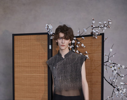 JIECHI black loose sleeveless stand-up collar top - NIAL.