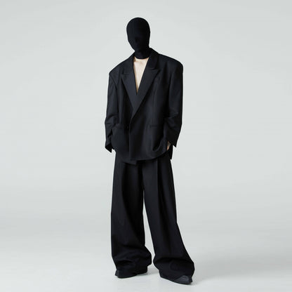 FRKM SCDSS Silhouette Black Padded Shoulders Casual Cropped Drapy Blazer - YORK.