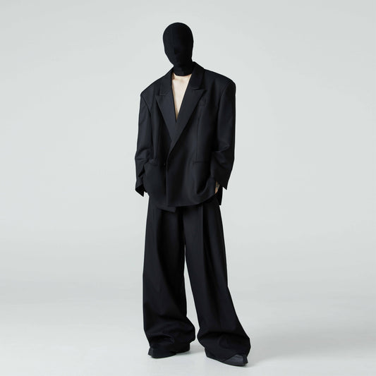 FRKM SCDSS Silhouette Black Padded Shoulders Casual Cropped Drapy Blazer - YORK.