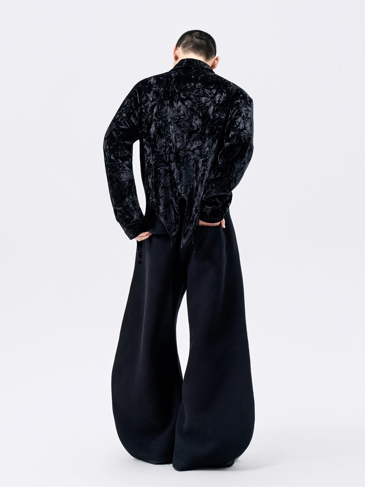 FRKM SCD Corrugated Glossy Velor Dovetail Hem Cropped Shirt Jacket -FEIST.