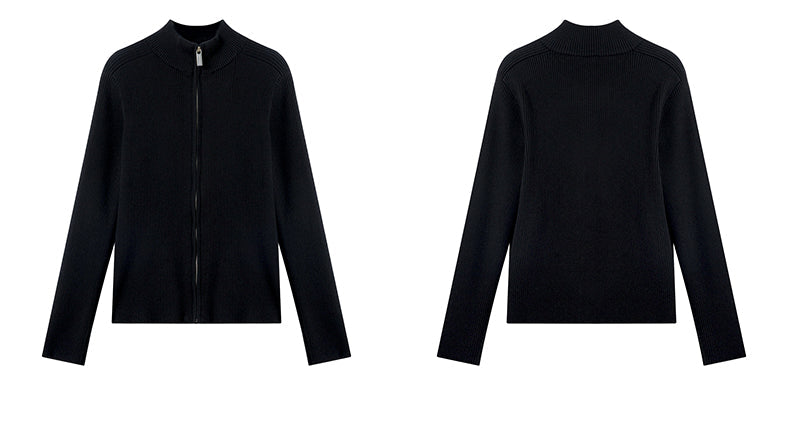 FRKM SCD Slim Fit Knitted Sweater Black Minimalist Versatile Top - DINA.