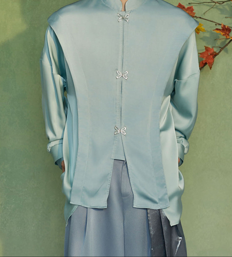 JIECHI  casual satin loose long-sleeved shirt - RILEY.