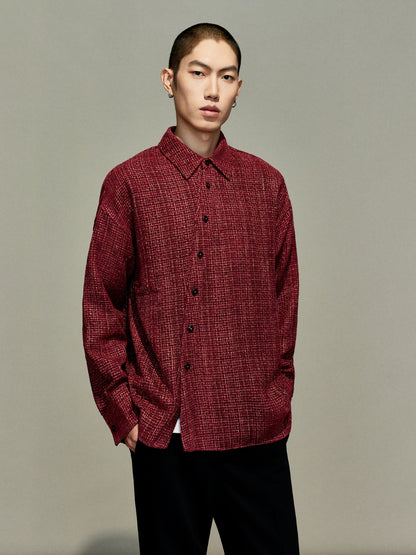 OWNLIFE flowing streamer tweed stand-up collar slinger shirt - SEREPH.