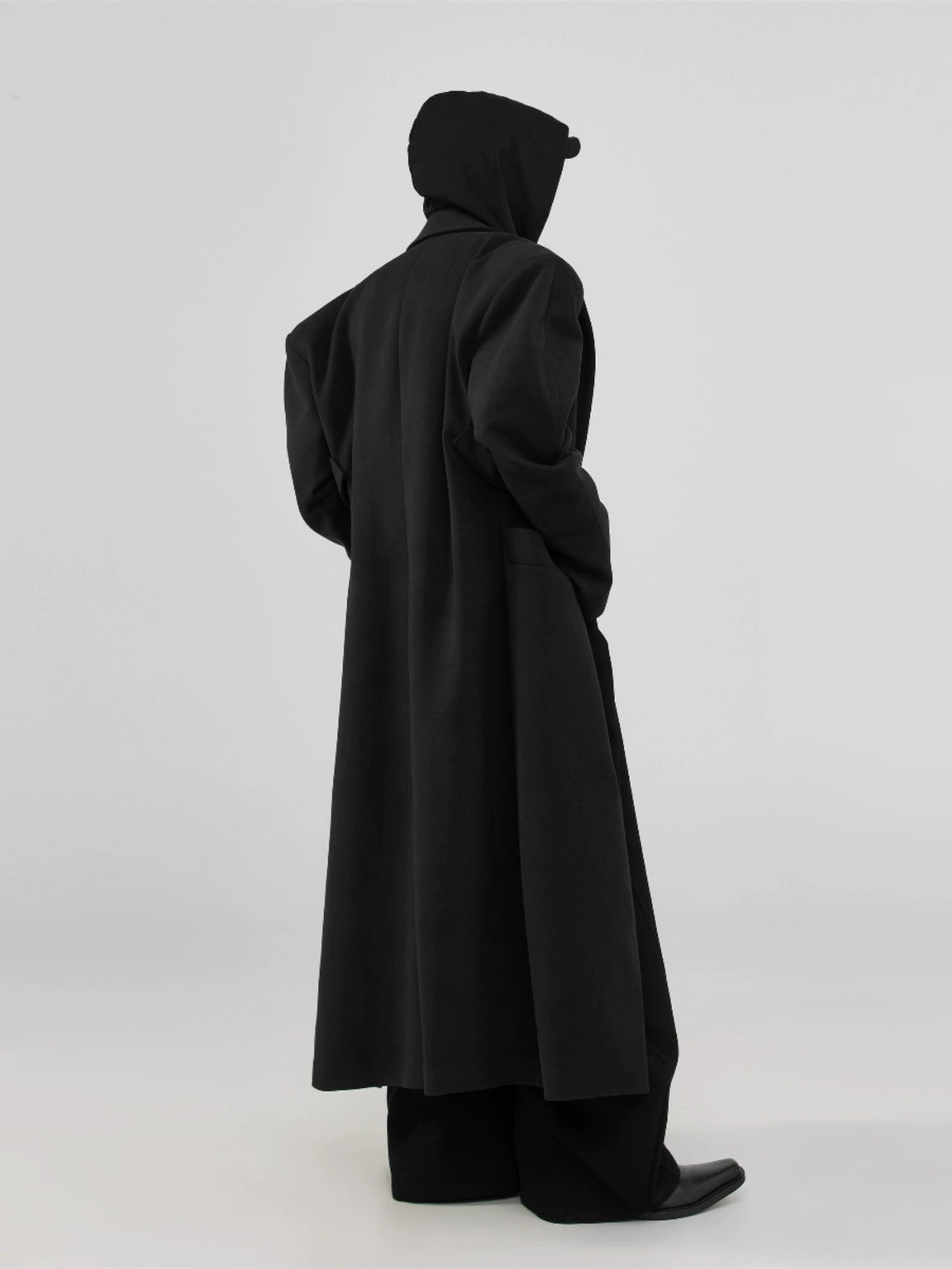 FRKM SCD Inverted Triangle X-Shaped Waist Tweed Long Coat - EMBER.
