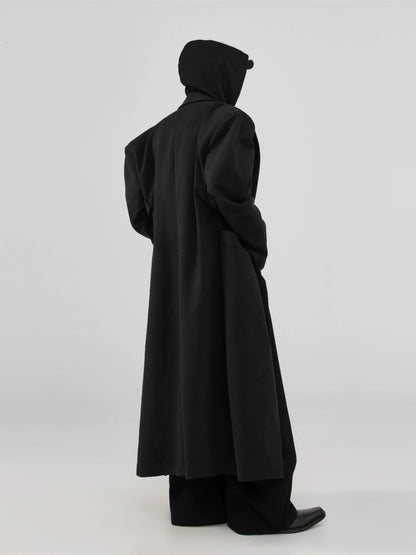 FRKM SCD Inverted Triangle X-Shaped Waist Tweed Long Coat - EMBER.