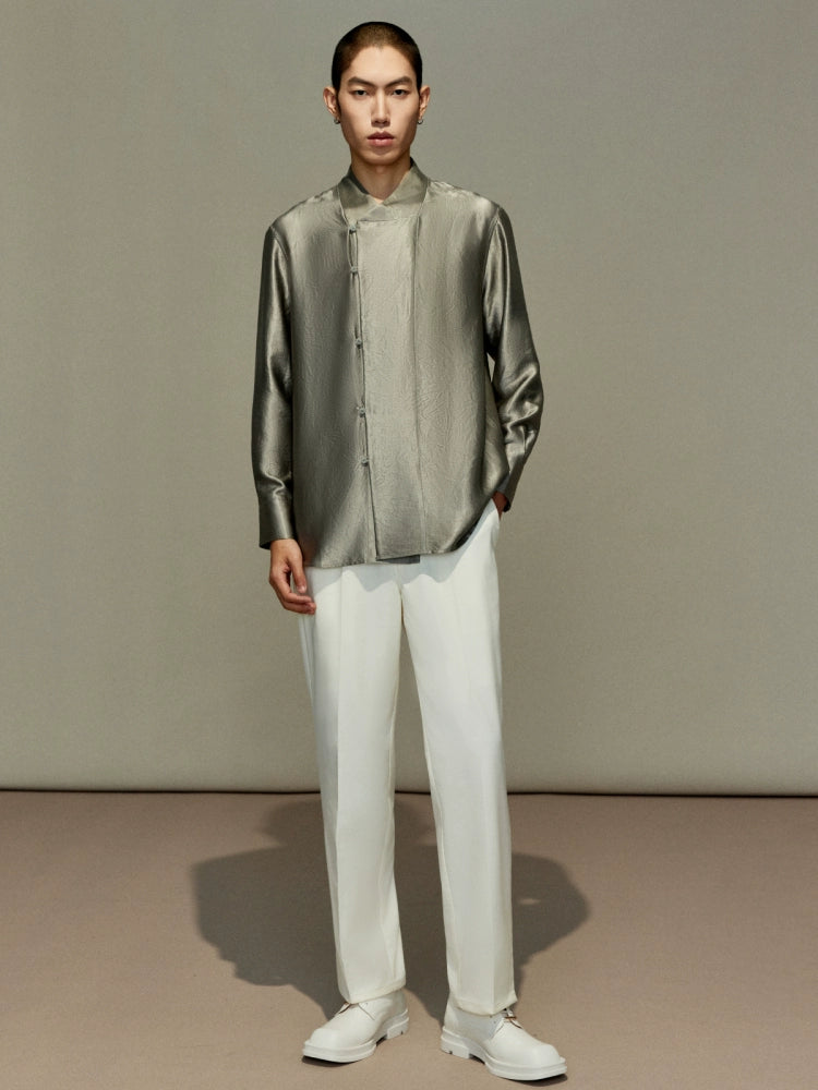 OWNLIFE acetic acid improved collar seersucker texture shirt - DAVE.