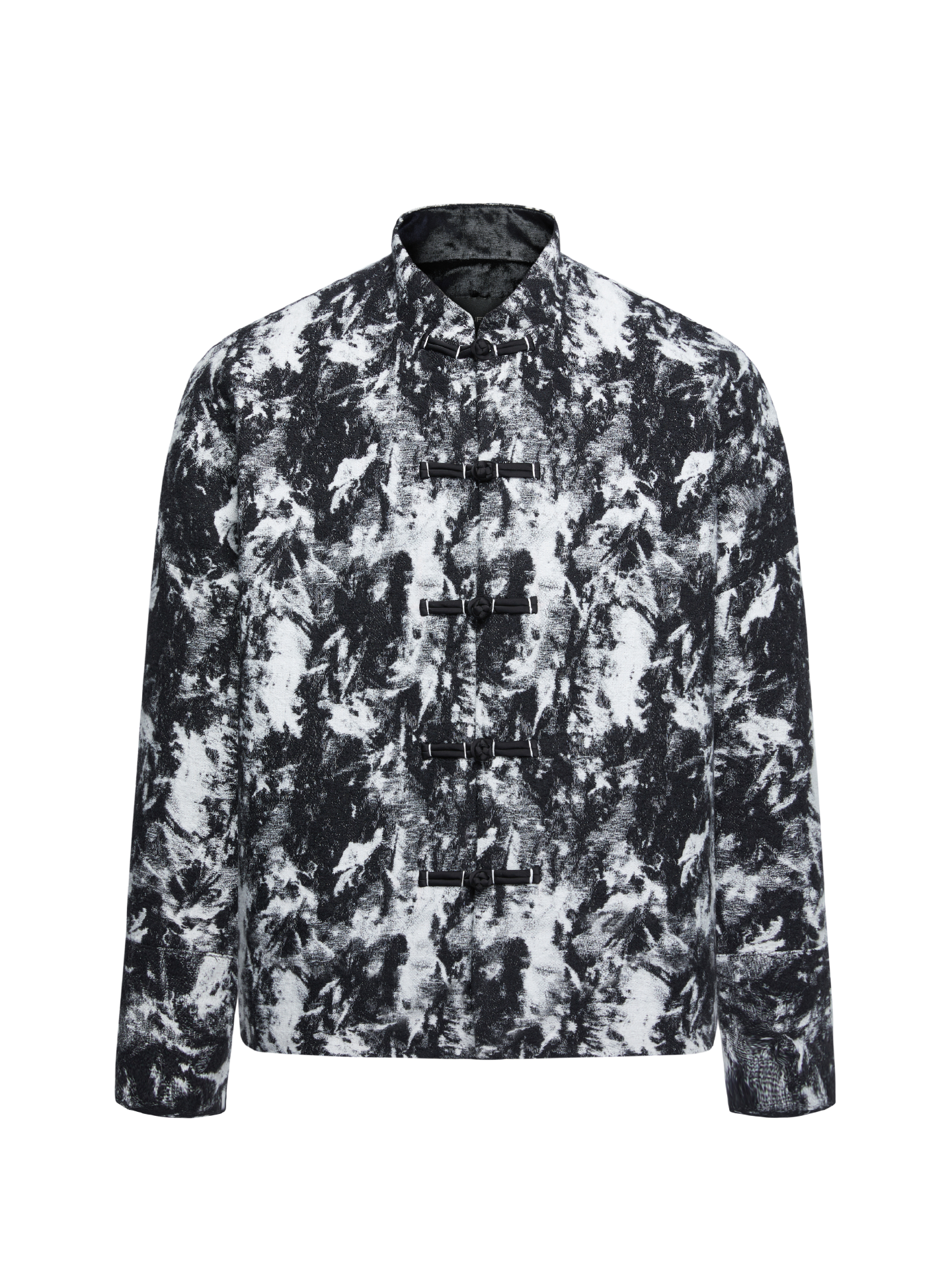 OWNLIFE jacquard  stand-up collar buckle short jacket- BAY.