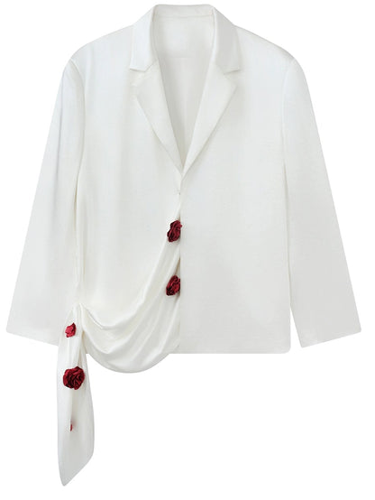 JIECHI white casual loose embellished blazer - GENA.