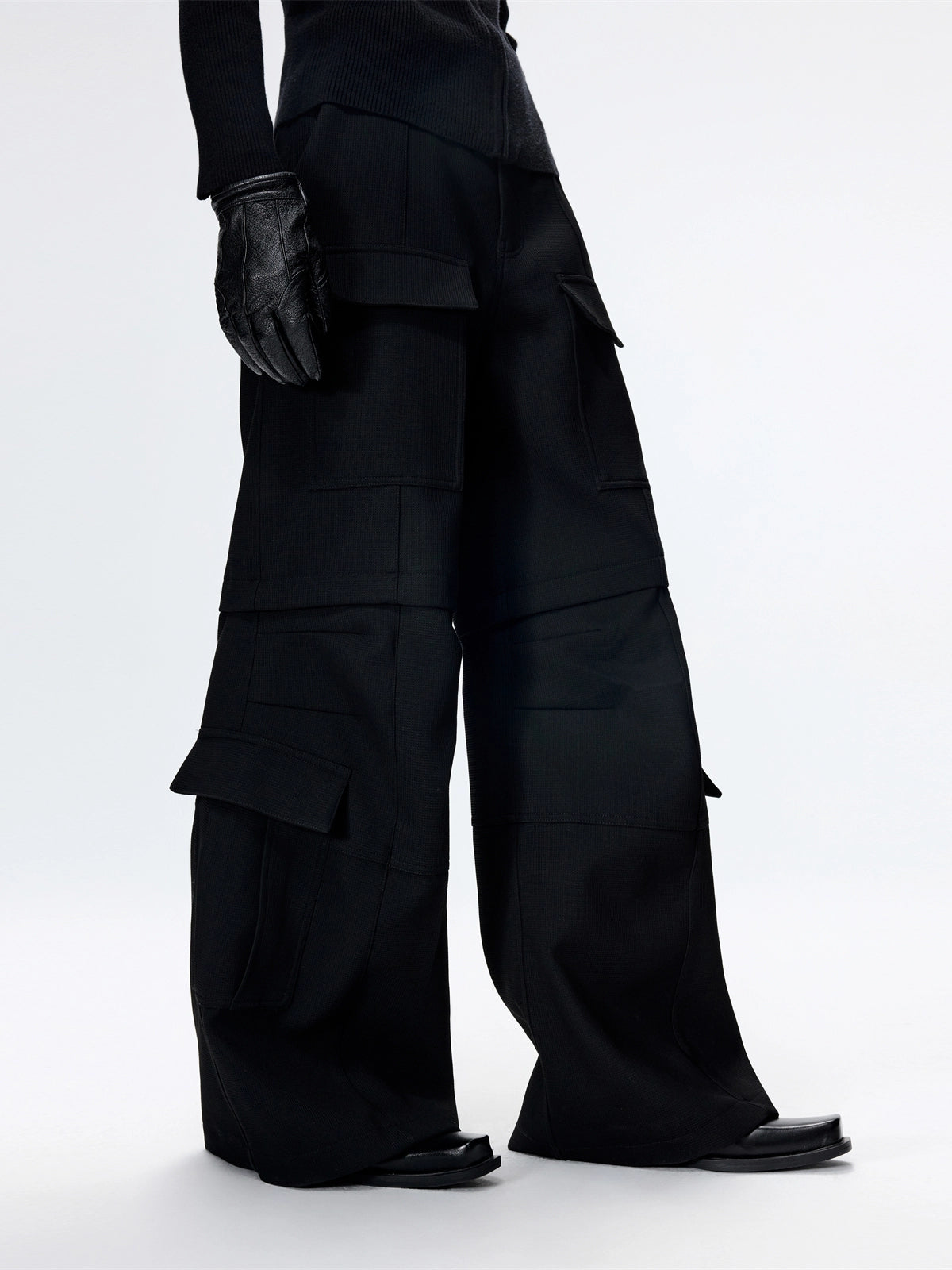 FRKM SCD multi-pocket A-line fit loose casual wide-leg cargo pants - QING.