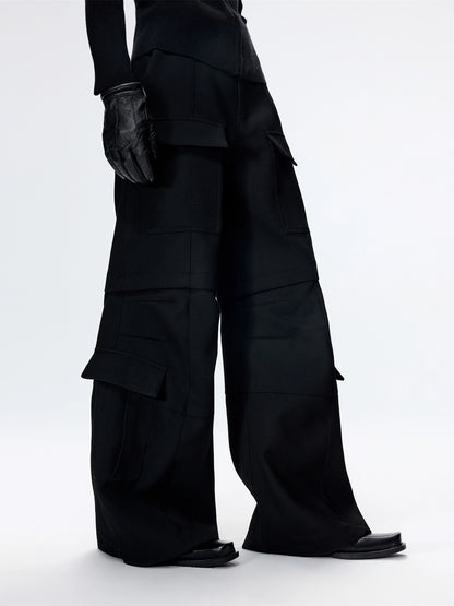 FRKM SCD multi-pocket A-line fit loose casual wide-leg cargo pants - QING.