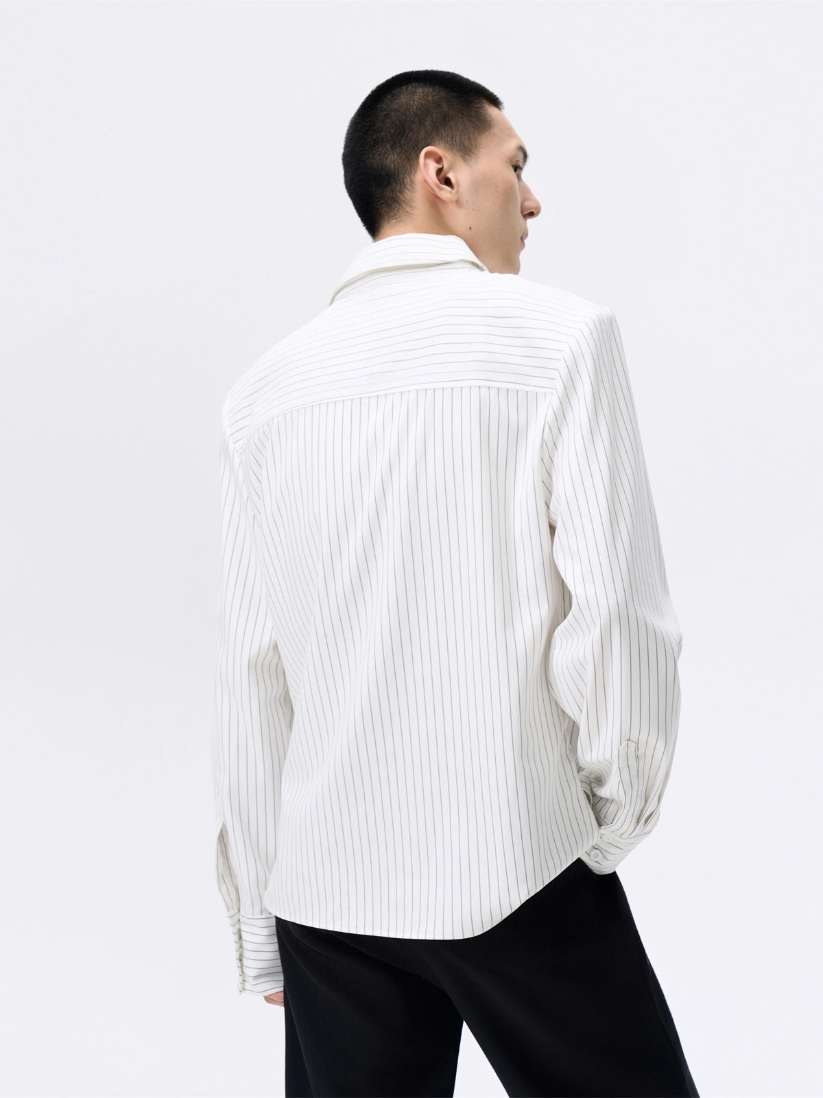FRKM SCD Vertical Stripe Shoulder Straight White Shirt - ABSALOM.