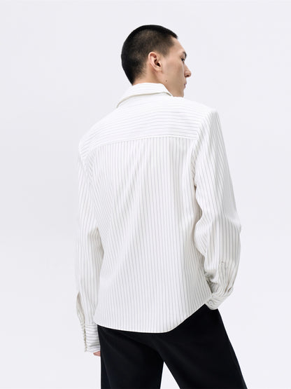 FRKM SCD Vertical Stripe Shoulder Straight White Shirt - ABSALOM.