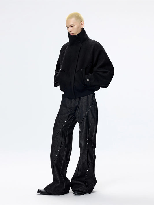 FRKM SCD Loose woolen cocoon-shaped thickened stand-up collar coat - FINN.