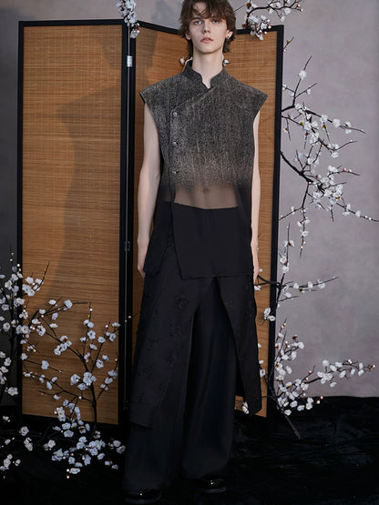 JIECHI black culottes irregularly cut loose slacks - MAXIE.