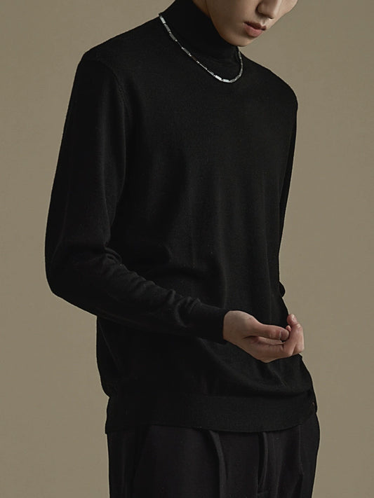 OWNLIFE Basic Black Merino Men's Turtleneck Knit top - JONES.