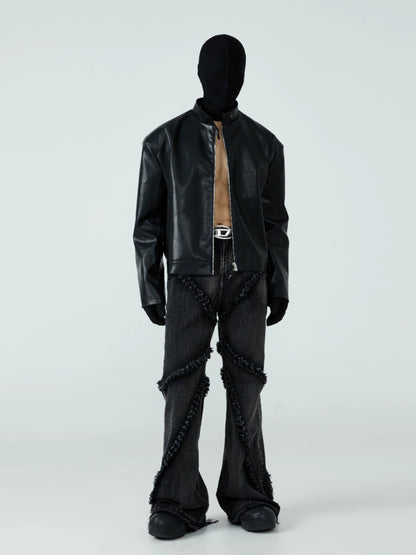 FRKM SCD 23 F W PU leather short slim stand-up collar jacket - QUITE.