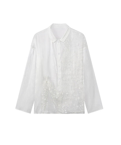 JIECHI  loose casual white long-sleeved shirt - QUIN.